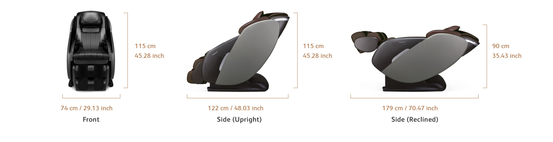 Specifications Measurements
Front. Side. Recline Position